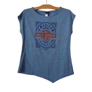 Harley Davidson Womens M Daytona Beach Shirt Rhinestone Short Sleeve Blue